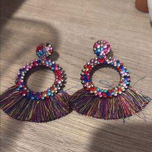 Colorful Beaded Fringe Earrings